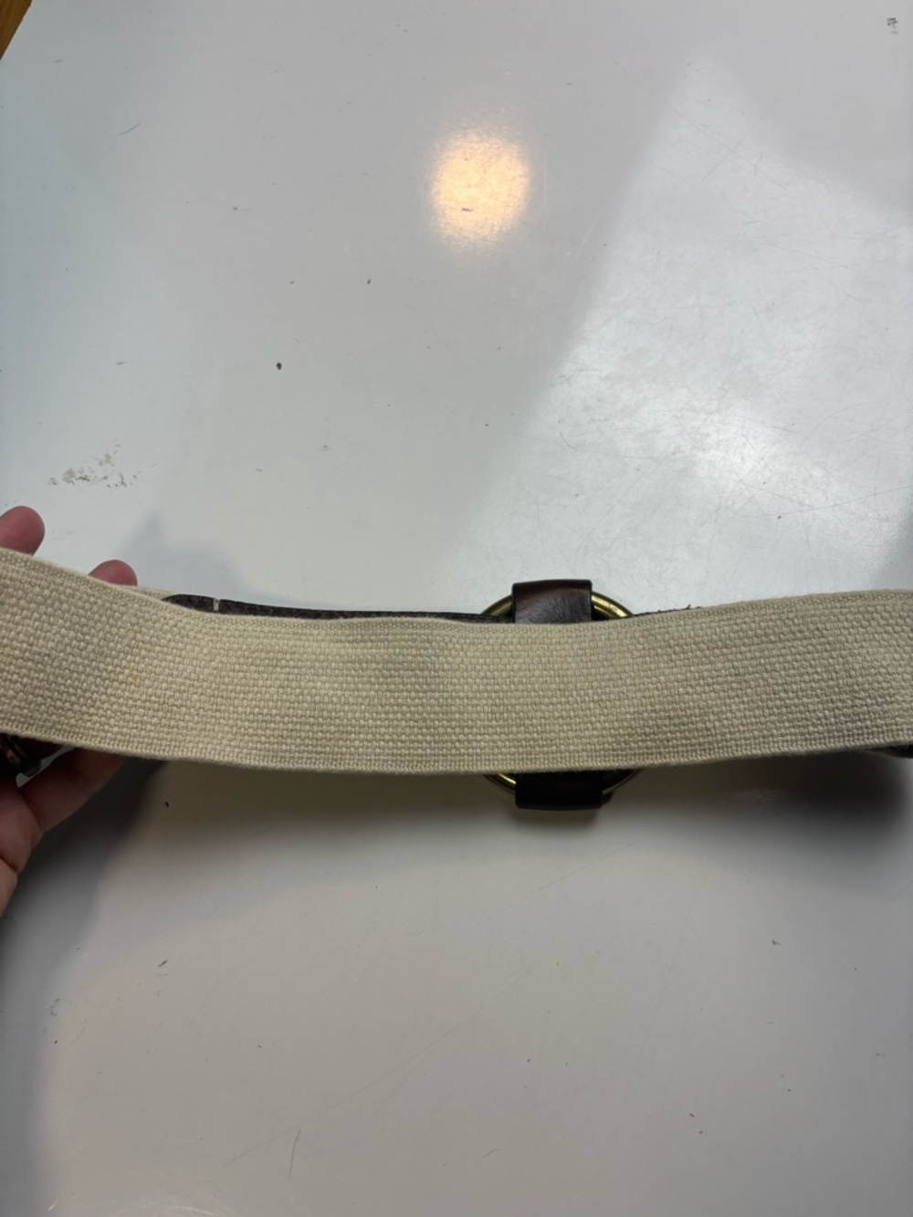 J. Crew wide Canvas‎ and Brown Leather stretch Belt sz S/M - Picture 2 of 7